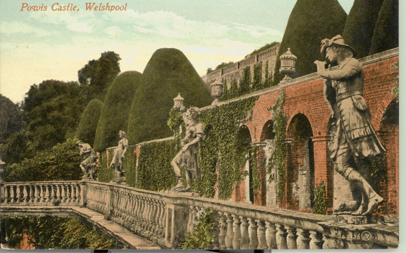 Powis Castle gardens, postcard. © Crown Copyright RCAHMW.